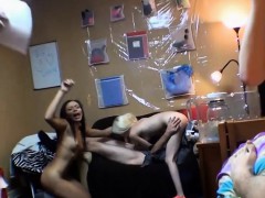 Two sexy amateur teens fucks at a college dorm winter party