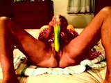 Granny amateur using a huge cucumber, cuming and squirting