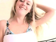 Blonde teen playing with her big boobs and pussy