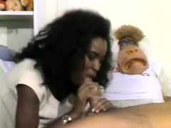 Vintage black girl is having threesome fuck with white